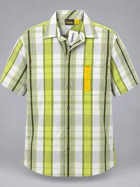 Cabela’s Men’s Large Shirt Green Button Down Short Sleeve Trail Fish Camping